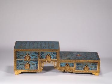 Qing Dynasty copper cloisonne multi-treasure ink bed
