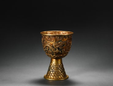 Ming Dynasty bronze gilt wine glass