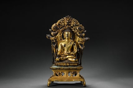 7th century bronze gilt bench Buddha