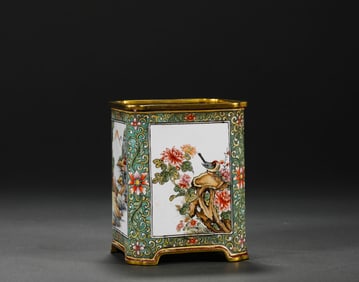 Qing Dynasty copper enamel pen holder