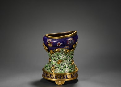 Qing Dynasty copper cloisonne brush wash