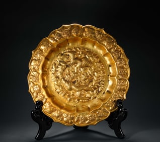 Ming Dynasty copper gold Buddha offering plate