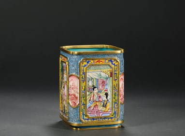 Qing Dynasty copper enamel pen holder