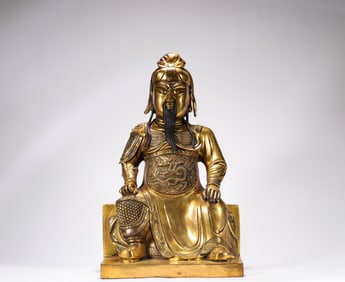 Qing Dynasty bronze gilt statue of Guan Gong God of wealth