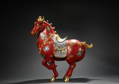 Qing Dynasty copper cloisonne blue horse