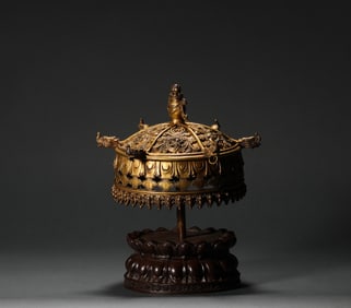 Qing Dynasty Bronze Gilt Top of Niche for Buddha
