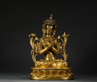 Ming Dynasty Bronze Gilt Guanyin Statue