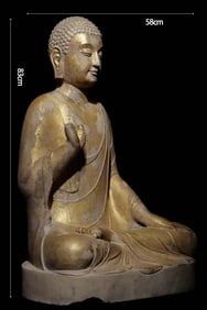 Before Ming Dynasty White Marble Gilding Buddha Statue