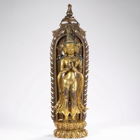 Ming Dynasty Bronze Gilt Guanyin Statue