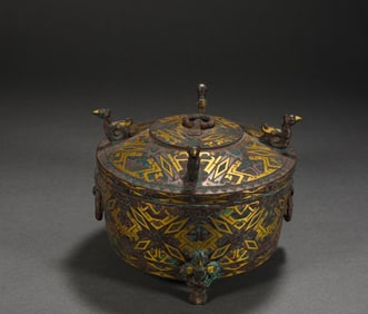 A ncient China Copper Inlaid Gold Box