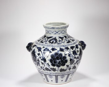 Yuan Blue and White Interlock Branch Lotus Pattern Jar