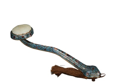 A Copper  C loisonne  I nlaid Hetian  J ade Ruyi, Qing Dynasty, China