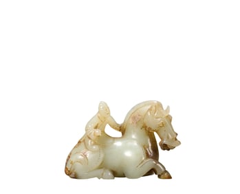 A Hetian Jade Figure Riding a Horse, Han Dynasty, China