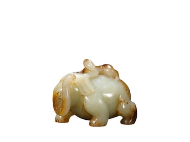 A Hetian Jade Figure Riding an Elephant, Ming Dynasty, China