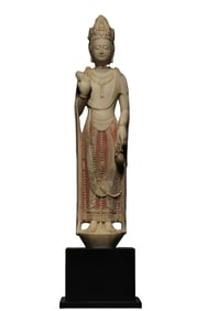 B efore Ming Dynasty  White Marble Inlaid Gold  Painted Bodhisattva  S tatue, China
