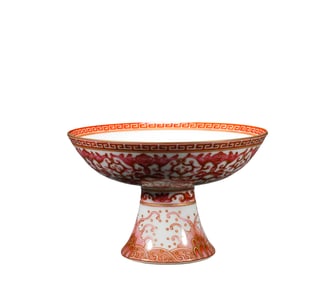 A Qianlong Red Glazed Offering Plate, Qing Dynasty, China