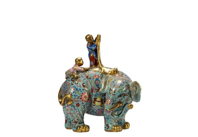 An  E namel  Painted   P orcelain Figure  R iding an  E lephant, Qing Dynasty, China