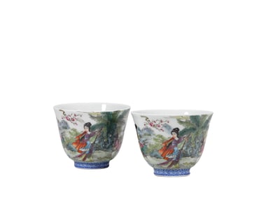 Painted ladies  Famille Rose Tea Cup A Pair , Qing Dynasty, China