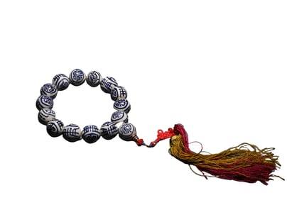 A  S tring of  B lue and  W hite Buddha  P orcelain  R osary  B eads, Qing Dynasty, China