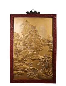 A B oxwood  Precisely   C arved  L andscape  Hanging S creen, Qing Dynasty, China