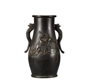 A  Carved Crane  Bronze  Appreciation Bottle , Ming Dynasty, China
