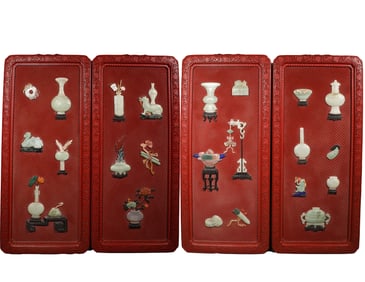 A Set of L acquer ware   I nlaid  M ulti-treasure   H anging  S creens, Qing Dynasty, China