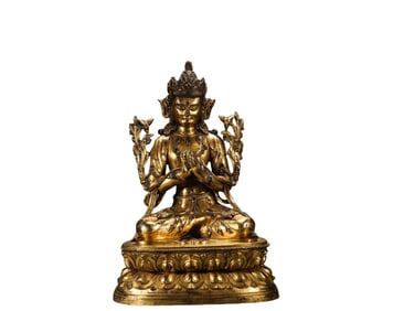 A  B ronze  G ilt Guanyin  S tatue, Chenghua  P eriod of Ming Dynasty, China