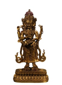 A  B ronze  G ilt Buddha with  T hree  F aces and  S ix  A rms, Yongle Period of Ming Dynasty, China