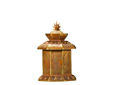 A Carv ed Buddha  Statue Silver Gilt Relics Box , Tang Dynasty, China