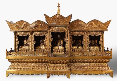 Bronze gilded Five sided Buddha niche from the Qing Dynasty