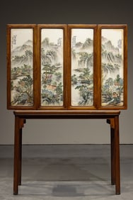 Ming Dynasty Huanghua Pear Wood Ceramic Board Painting • Four Screen Hanging Plaque