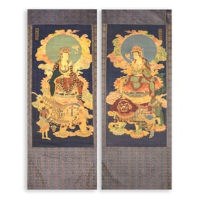 Two embroidered paintings of Manjusri Bodhisattva and Samantabhadra Bodhisattva from the Qing