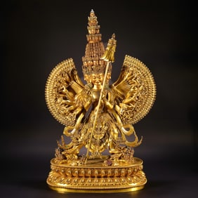 Ming Dynasty Bronze Gilded Thousand Armed Thousand Faced Buddha Statue