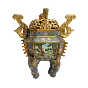 Qing Dynasty cloisonn é square incense burner