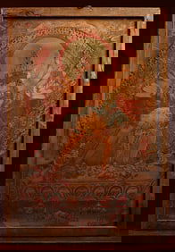 Qing Dynasty wooden frame woven brocade thangka