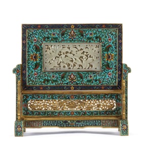 Qing Dynasty cloisonn é inlaid with jade screen