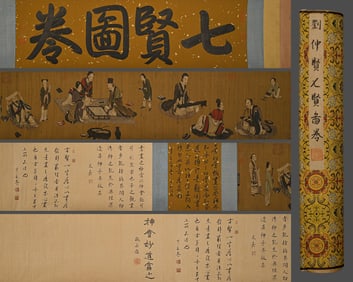 Chinese Ancient Liu Zhongxian Seven Sages Painting Silk Manuscript