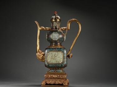 Qing Dynasty cloisonne inlaid with Hotan Jade ornamental pot