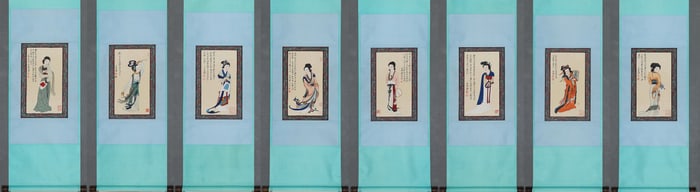Zhang Daqian's Eight Beauties Picture Eight Screen Paper Vertical Axis