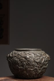 Qing Dynasty copper gilded high relief bowl jar