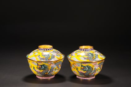 Qing Dynasty dragon patterned enamel tea cup