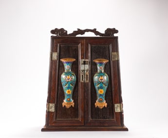 Qing Dynasty Huanghua Pear Inlaid Cloisonn é Bookcase