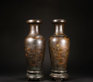 A pair of Qing Dynasty bronze appreciation bottles