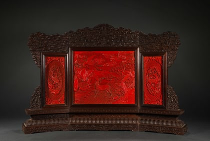 Qing Dynasty Purple Sandalwood Lacquerware, Wenfang Inkstone Screen