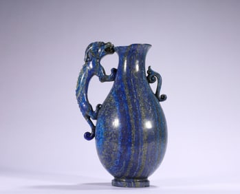 Qing Dynasty gold and stone dragon handle Appreciation vase