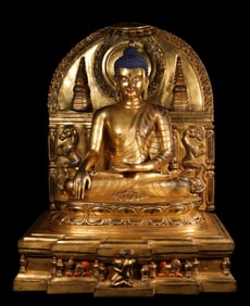 A gilded bronze statue of Sakyamuni preaching from the Qing Dynasty