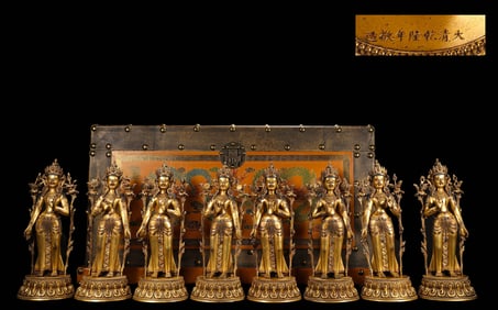 Qing Dynasty Qianlong 1 Bronze Gilded Bodhisattva Statue 8