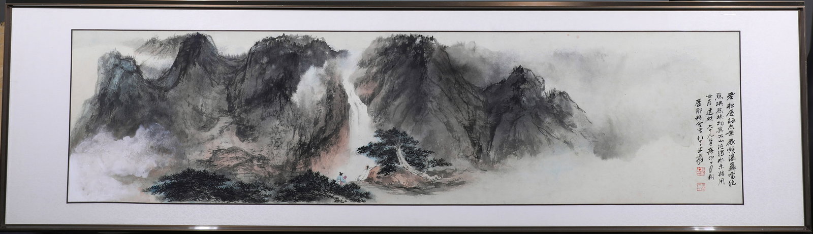 A FINE LANDSCAPE FRAME BY ZHANG DAQIAN: H:35cmW:137cm; H:48cmW:166cm