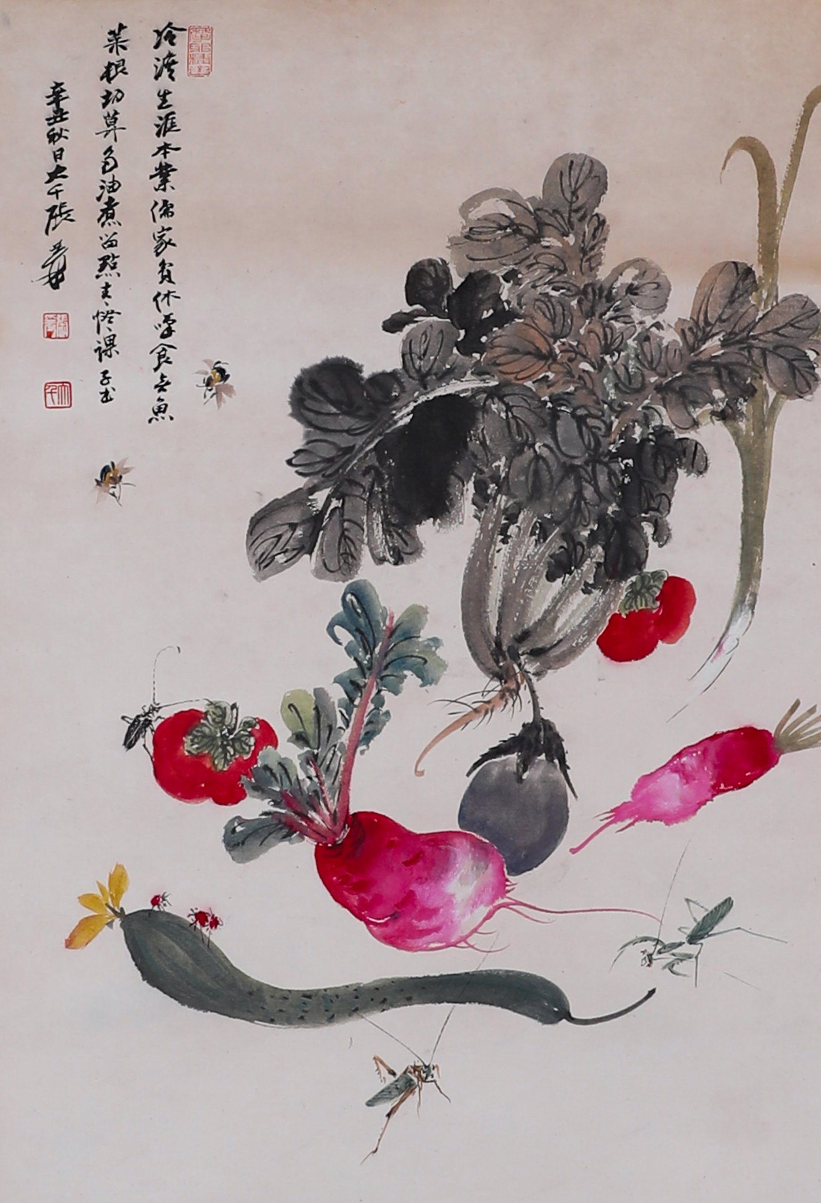 ZHANG DAQIAN'S CHINESE CABBAGE AND RADISH FINE VERTICAL SCROLL (1 of 6)