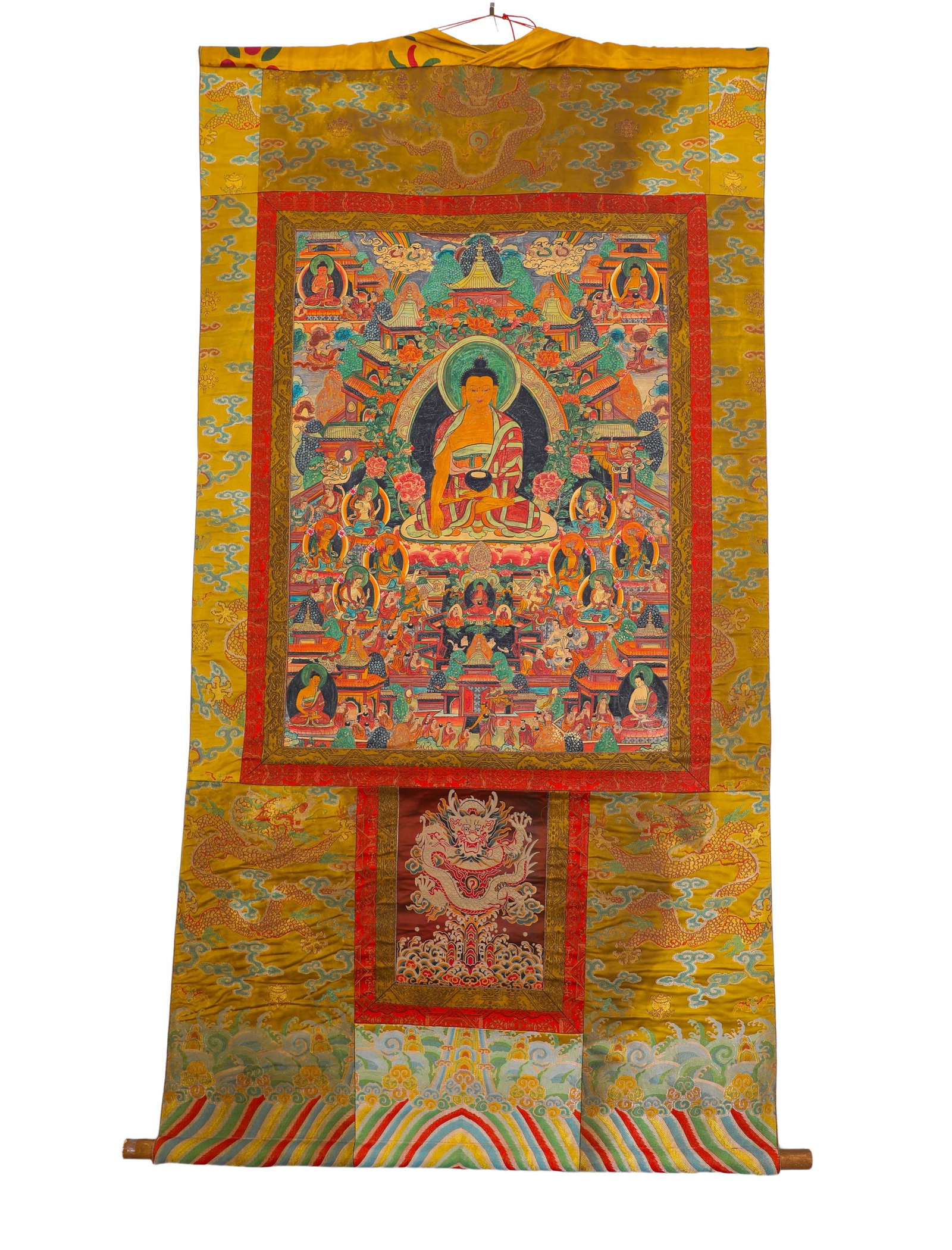 A THANGKA OF SAKYAMUNI BUDDHA'S PURE LAND FROM THE QING DYNASTY (1 of 6)